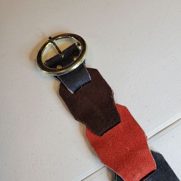Vintage Multi Color Suede Link Belt with Silver Toned Buckle Brown Red Purple - Picture 8 of 10